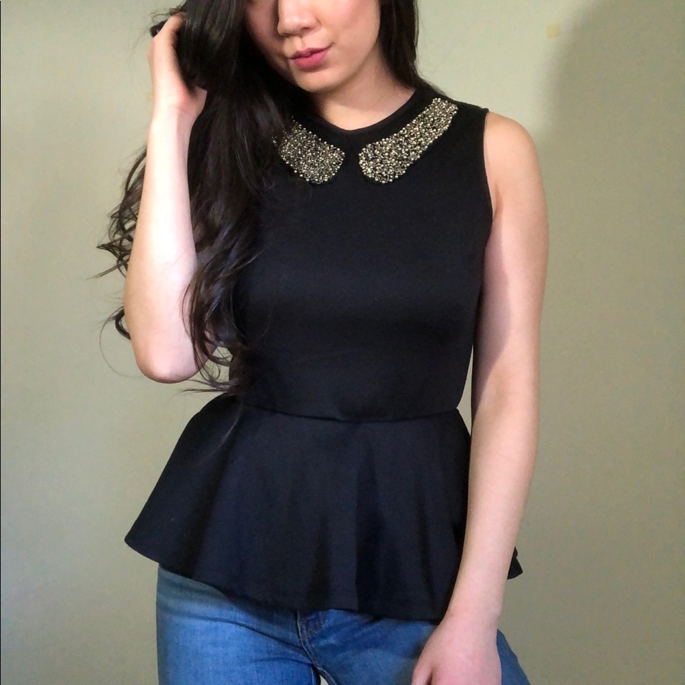Kirra black tank top with beading & flared bottom